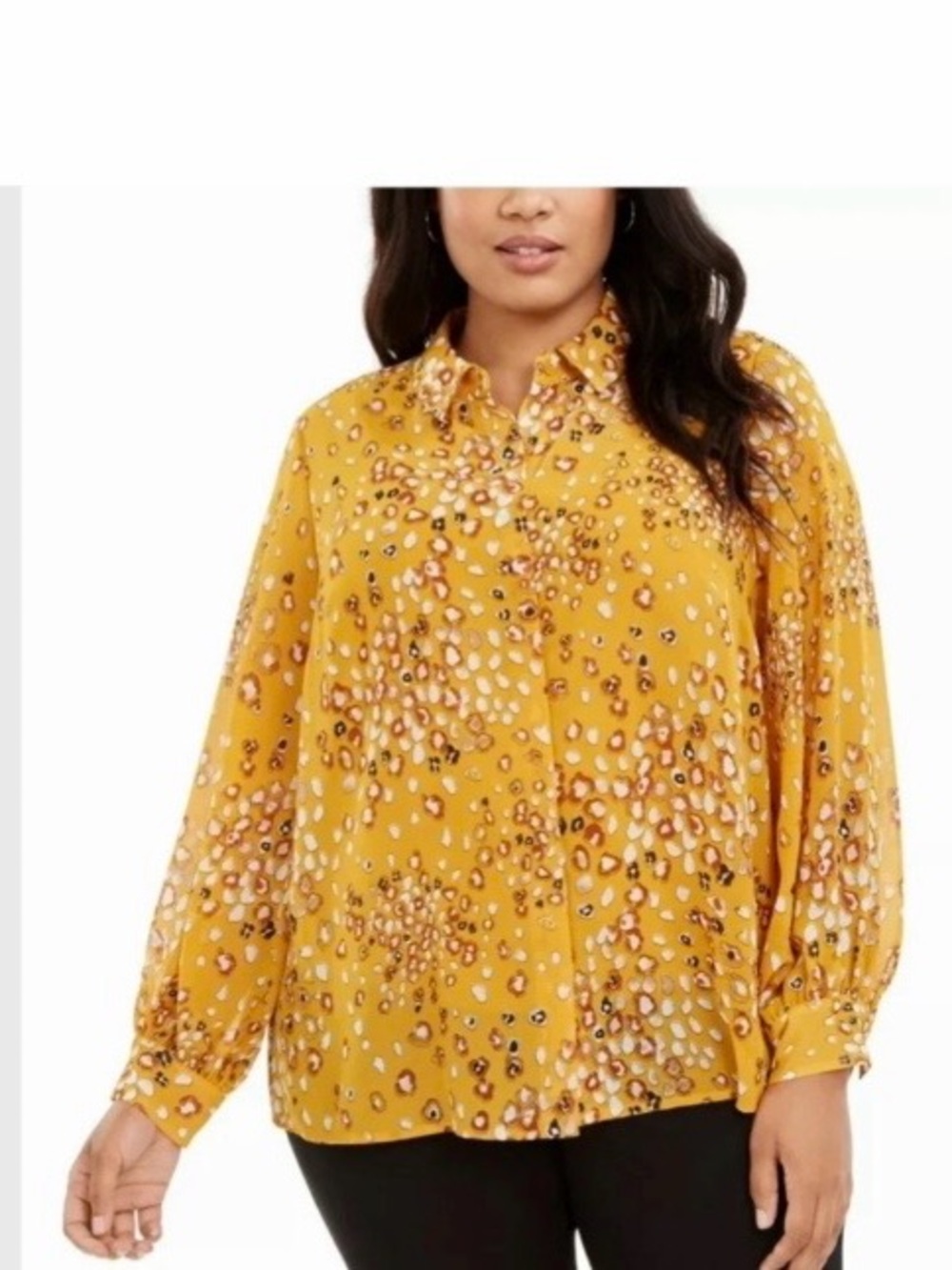 Alfani Printed Collared
Button Up Long Sleeve Blouse
Size 3X